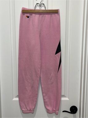 Aviator Nation Pink Sweatpants with Black Lightning Detail